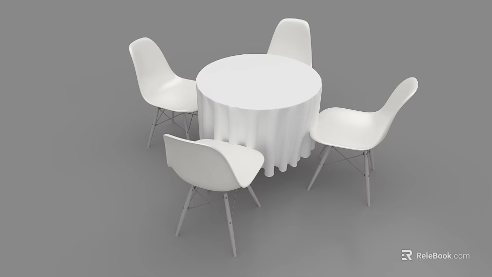 Modern White Round Negotiation Table With Four Minimalist Chairs For Office 3d model 