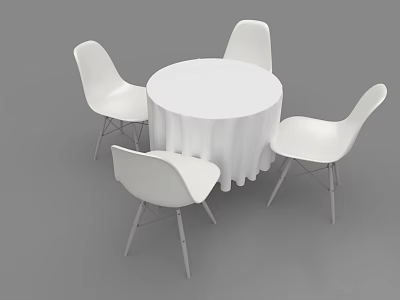 Modern White Round Negotiation Table With Four Minimalist Chairs For Office 3d model