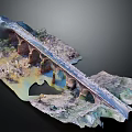 Detailed Stone Bridge Model With Arch Structure Mountain Terrain And Water Elements 3d model