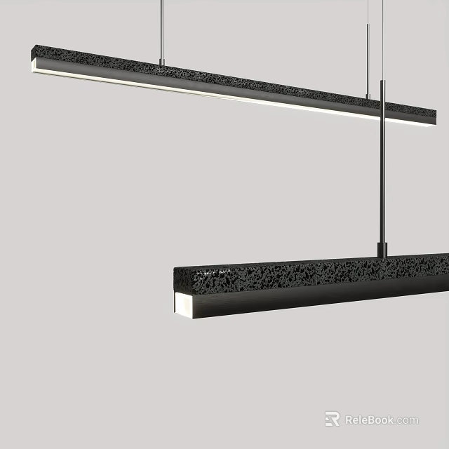 Modern Linear Black Pendant Light With Textured Surface And Hanging Suspension Design 3d model