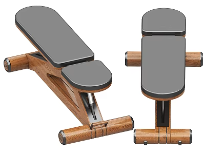 Adjustable Fitness Exercise Bench With Wooden Frame And Black Padded Seat 3d model