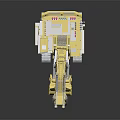 Large Yellow Tracked Excavator with Long Mechanical Arm and Bucket on Dark Background with Reflection