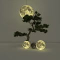 Moon Shaped Floor Lamp With Pine Tree Decoration And Illuminated Ambient Lighting