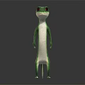 Standing Green Lizard Like Cartoon Character With Front And Back Views On Gray Reflective Background