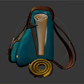Vintage Teal Brown Backpack Design With Leather Straps Water Bottle And Map