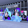 Modern Event Display Wall With Geometric Decorations Character Posters And Lighting Effects 3d model