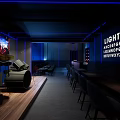L'1 Club Bar Interior With Blue Neon Background And Bottle Shelves Bar Counter Black Stools
