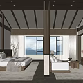 Cozy Hotel Guest Room With Wooden Beams Large Windows And Mountain View