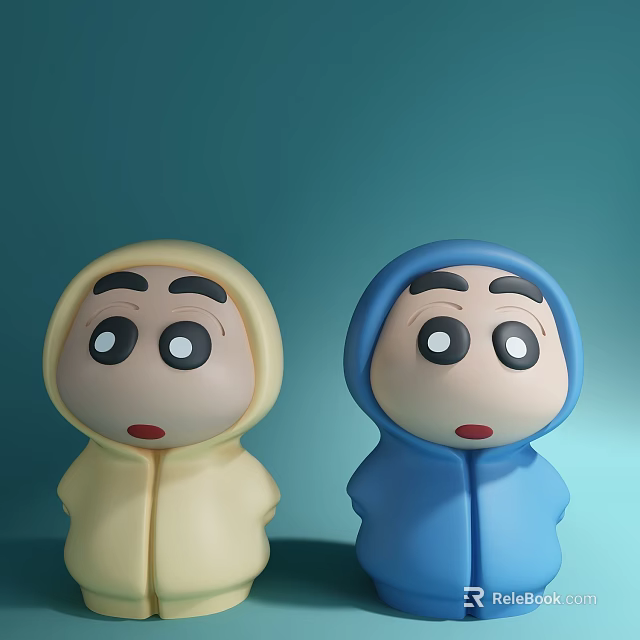 Two Yellow and Blue Dolls in Hooded Outfits with Surprised Expressions 3d model 