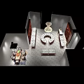 Modern Jewelry Store Interior With Glass Display Cases Wooden Shelves And Colorful Circular Chandelier