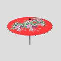 Red Umbrella With Colorful Floral Patterns And Black Handle Design