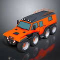 Six Wheel Orange Military Vehicle With Roof Rack Headlights And Rugged Design