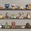 Cute Stuffed Plush Dolls Collection On Multiple Shelf Display With Various Animal Characters 3d model