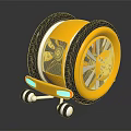 Yellow Mechanical Wheel Component with Black Tires for Lunar Rover Space Exploration