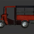 Red Metal Three Wheeled Tuk Tuk Cab With Seats And Black Wheels