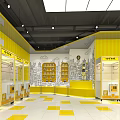 Shopping Mall Store Interior With Yellow White Design Neatly Arranged Shops Central Circular Structure And Skylight Ceiling