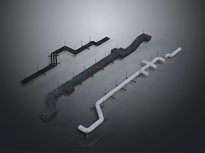 Different Types Of Industrial Pipe Fittings In Black White And Gray Colors 3d model
