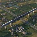 Aerial Planning of Viaduct Crossing Farmland Residential Houses Roads and Water Bodies