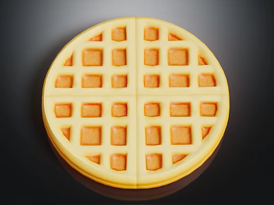 Freshly Made Golden Round Waffle With Crispy Grid Pattern On Dark Background Surface 3d model