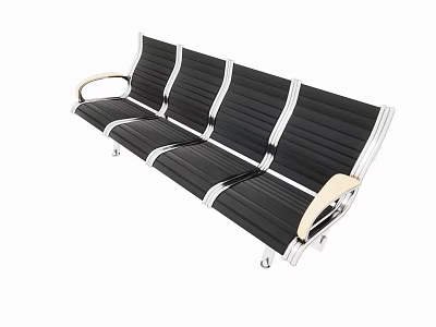 Modern Public Bench With Black Striped Seats And Metal Armrests 3d model