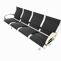 Modern Public Bench With Black Striped Seats And Metal Armrests
