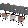 Modern Office Conference Table With Black Surface Rolling Chairs And Notepad 3d model