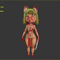 Detailed Cartoon Cat Ear Character With Red Brown Hair Tribal Outfit Holding Dagger