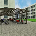 Outdoor Canopy for Bicycle and Electric Scooter Parking With Modern Building and Grass Background