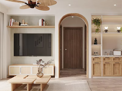 Modern Living Dining Area With Ceiling Fan TV Cabinet Coffee Table And Cabinets 3d model