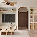 Modern Living Dining Area With Ceiling Fan TV Cabinet Coffee Table And Cabinets