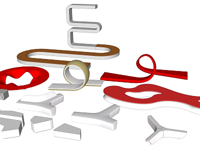 Modern Outdoor Chair Featuring Geometric Shaped White Red Brown Parts And Design 3d model