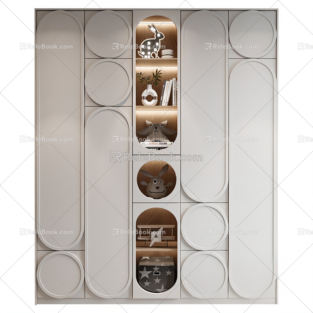 Cream Style Entrance Cabinet Side Cabinet Ornaments 3d model