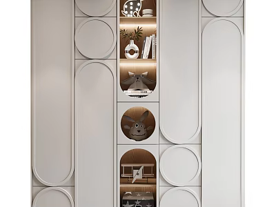 Modern Entryway Side Cabinet With Circular Oval Patterns Light Colored Decorative Shelves 3d model