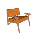 Brown Leather Accent Chair With Wooden Frame And Minimalist Modern Design