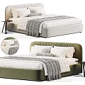 Modern Double Bed With Upholstered Headboard White Pillows Gray Throw Blanket Quilted Bedspread