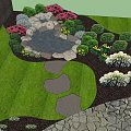 Garden Landscape With Well Maintained Lawn Neat Shrubs Colorful Flowers And Winding Stone Path
