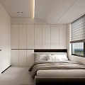 Modern Tatami Bedroom With White Built in Wardrobes Window Blinds And City View