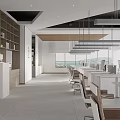 Modern Spacious Public Office Space With Long Worktables Ergonomic Chairs Computers Bookshelves And Large Windows