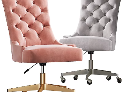 Pink and Gray Velvet Tufted Accent Chairs with Wheeled Gold and Silver Bases 3d model