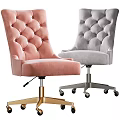 Pink and Gray Velvet Tufted Accent Chairs with Wheeled Gold and Silver Bases