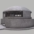 Solid Circular Stone Building Structure With Windows Entrance And Base Platform Design 3d model