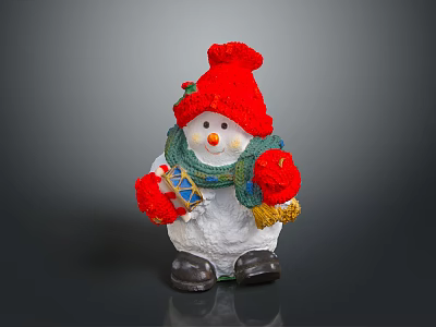Snowman Figure With Red Hat Colorful Scarf Holding Gift Box And Black Shoes 3d model