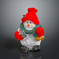 Snowman Figure With Red Hat Colorful Scarf Holding Gift Box And Black Shoes