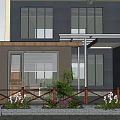 Detached Villa Exterior With Brown Roof Wooden Fence Courtyard Plants And Stone Paved Ground