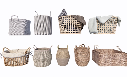 Modern Storage Basket Towel Rack Rattan Clothes Basket Storage Box 3d model