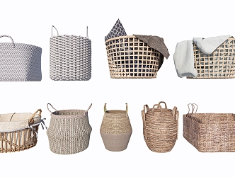 Modern Storage Basket Towel Rack Rattan Clothes Basket Storage Box 3d model