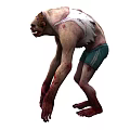 Hunched Menacing Creature With Pale Skin Bloodstained Body And Green Shorts Posture