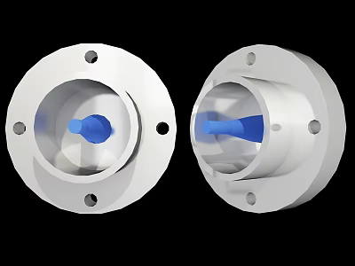 White Circular Hardware Components With Blue Center And Mounting Holes For Industrial Use 3d model