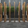 Wooden Room Dividers With Vertical Slats And Green Plants Against Dark Gray Walls