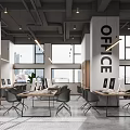 Modern Public Office Area With Desks Computers Chairs Large Windows And City View Plants